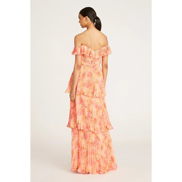 New Theia Beth Pleated Tiered Maxi Evening Gown Dress Peach Size 4 $895 - Picture 3 of 12